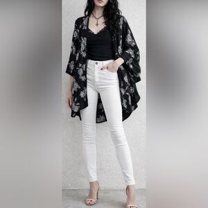 Black Floral Kimono Wrap - Women's Lightweight Scarf